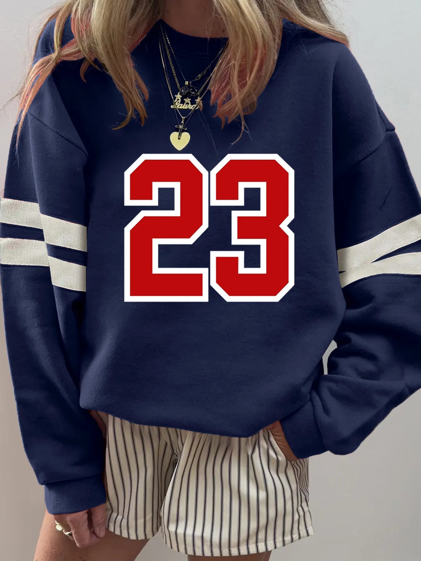 23 Graphic Sweatshirt with Side Stripes - Slim Fit, Soft Cotton-Blend, Casual Style