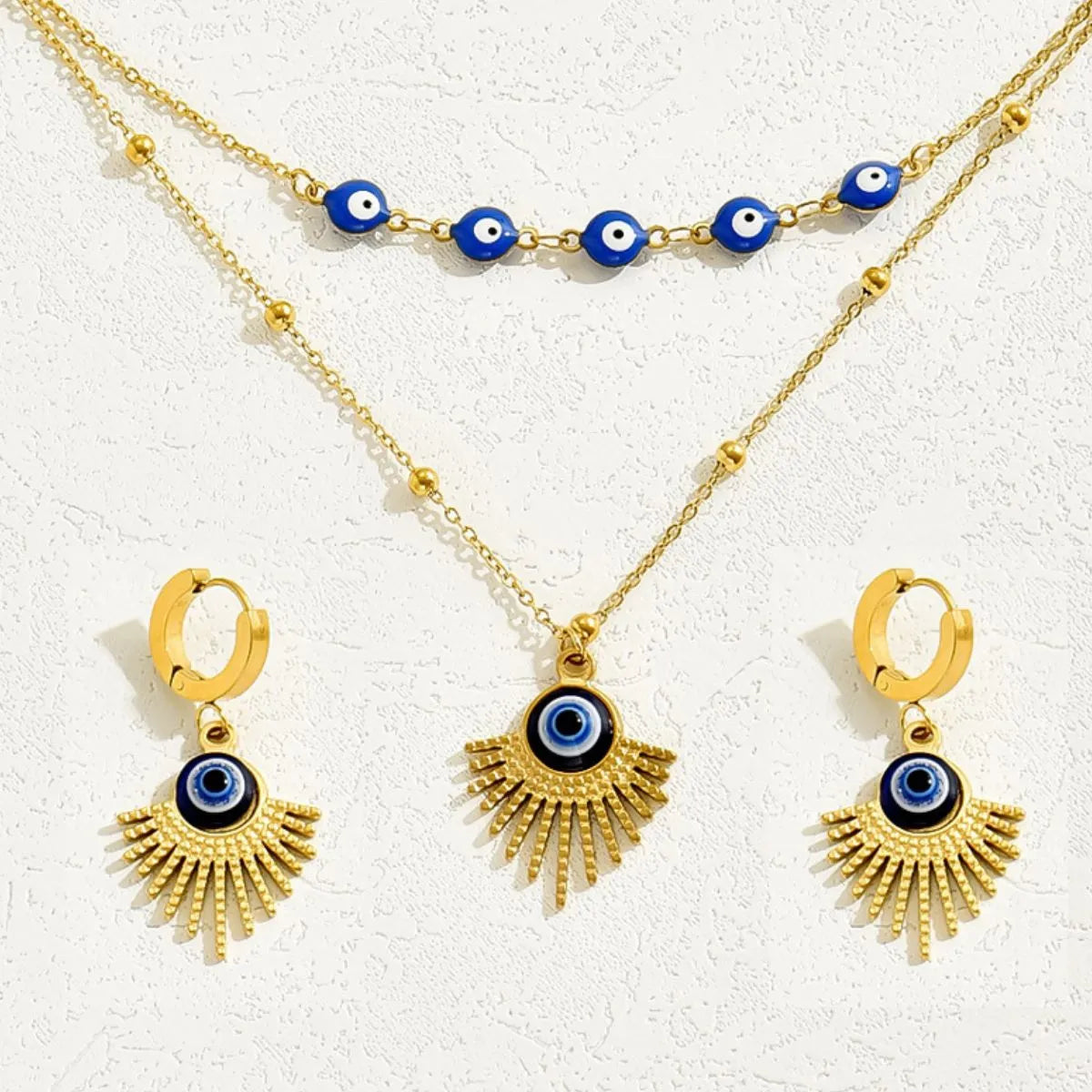 Stainless Steel Resin Necklace and Earrings Jewelry Set