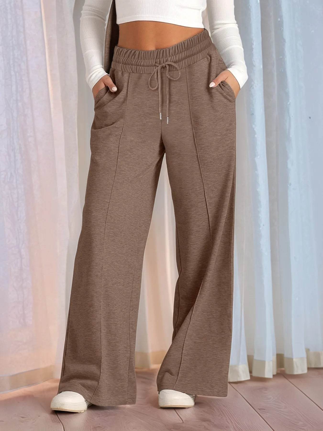Full Size Drawstring Relaxed Fit Wide Leg Pants Plus Size