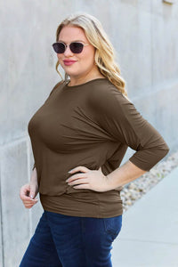 Basic Bae Full Size Round Neck Batwing Sleeve Top - Soft Stretch Rayon Blend, Opaque Design - Store 42