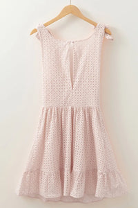 Embroidered Eyelets Ruffled Hem Sleeveless Mini Dress