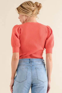 And The Why Puffed Half Sleeve Rib Basic Bodysuit - Store 42