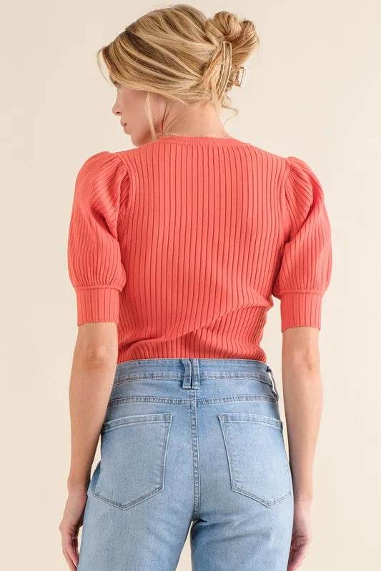 And The Why Puffed Half Sleeve Rib Basic Bodysuit - Store 42