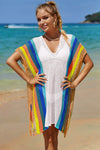 Angel Wings Openwork Striped Slit Knit Cover Up White One Size