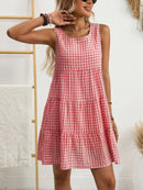 Plaid Round Neck Sleeveless Mini Dress