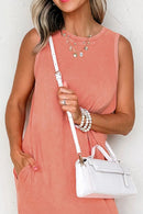 Round Neck Sleeveless Mini Dress with Pockets