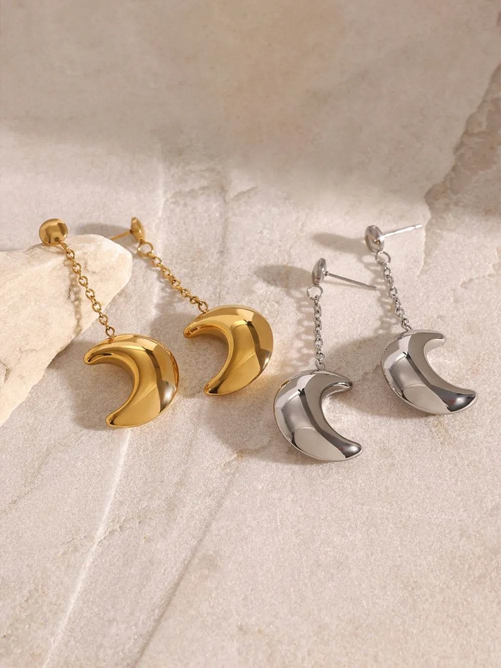 Elegant 18K Gold-Plated Stainless Steel Moon Dangle Earrings - Perfect for Any Occasion - Store 42