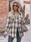 Plaid Button-Down Long Sleeve Shirt Coffee