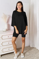 Basic Bae Bamboo Full Size Round Neck Drop Shoulder T-Shirt and Shorts Set Black