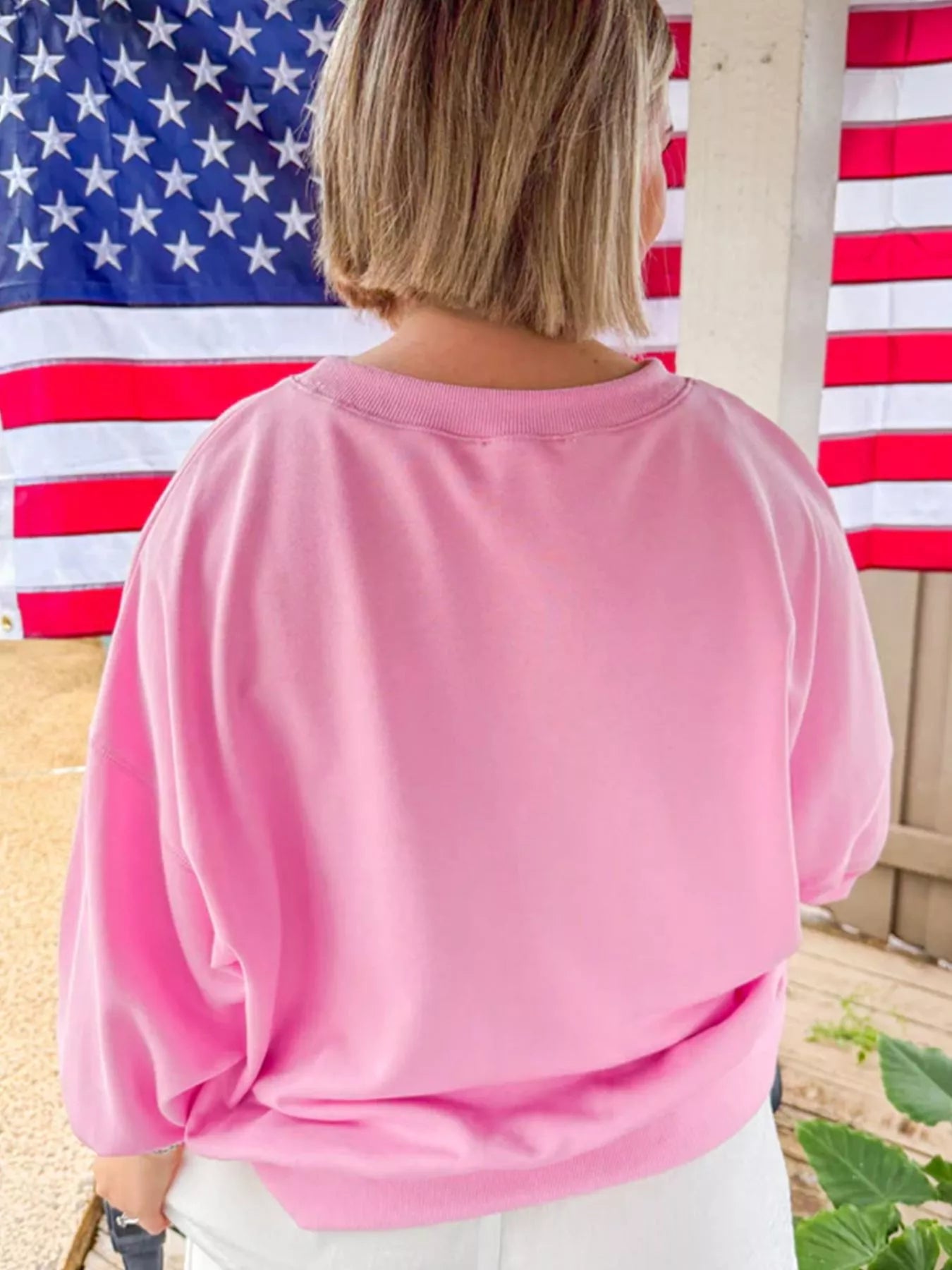 USA Map Patch Long Sleeve Sweatshirt - Comfortable Stretchy Blend, Great for Casual Wear