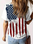 American Flag V-Neck Short Sleeve T-Shirt - 95% Polyester, 5% Spandex, Imported Style - Store 42