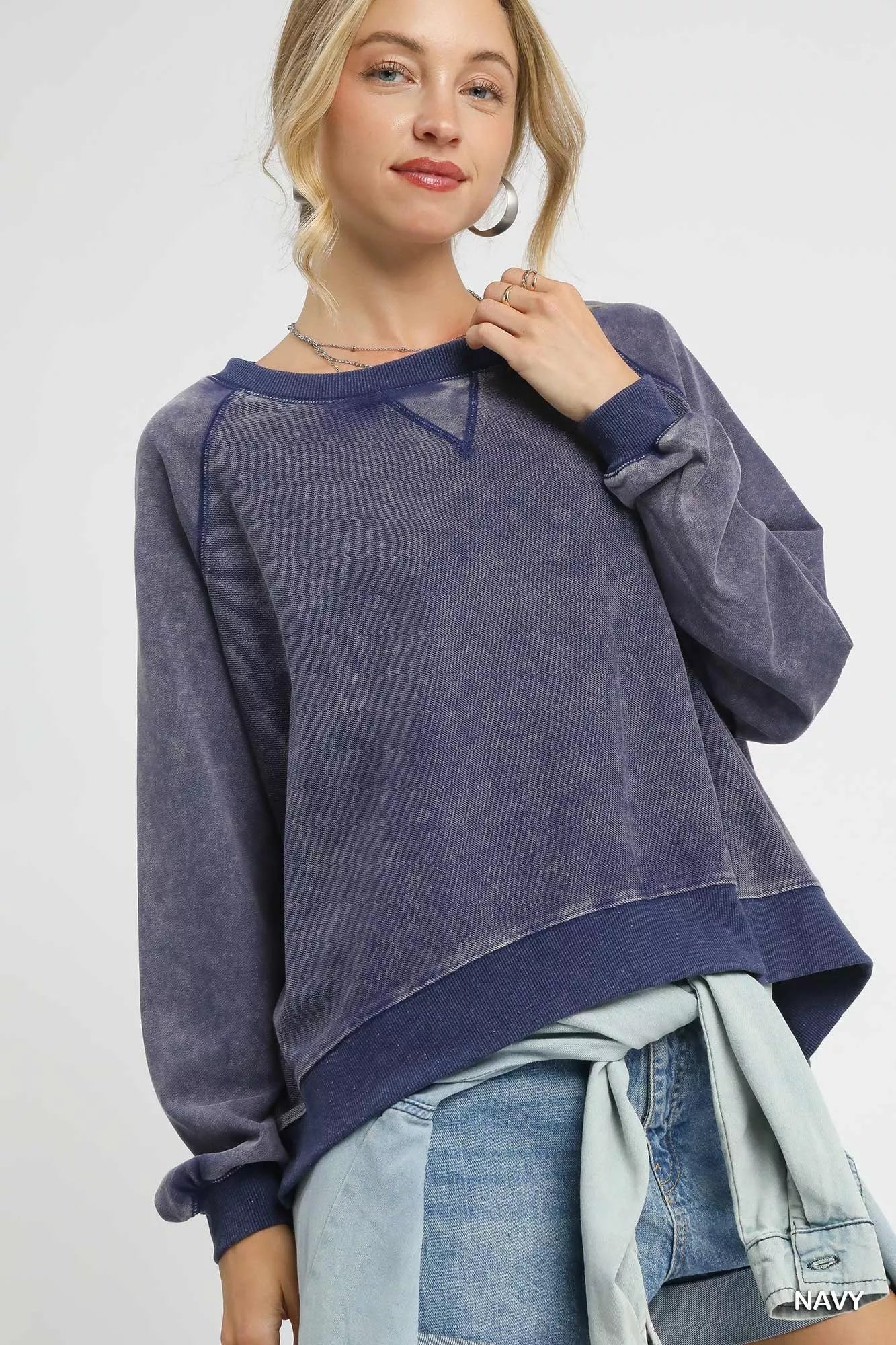 Trendy Umgee Mineral Wash French Terry Sweatshirt - Cozy Oversized Style for Everyday Wear