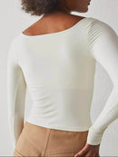 Sleek Square Neck Fitted Long Sleeve T-Shirt - Slightly Stretchy Polyester Blend - Store 42