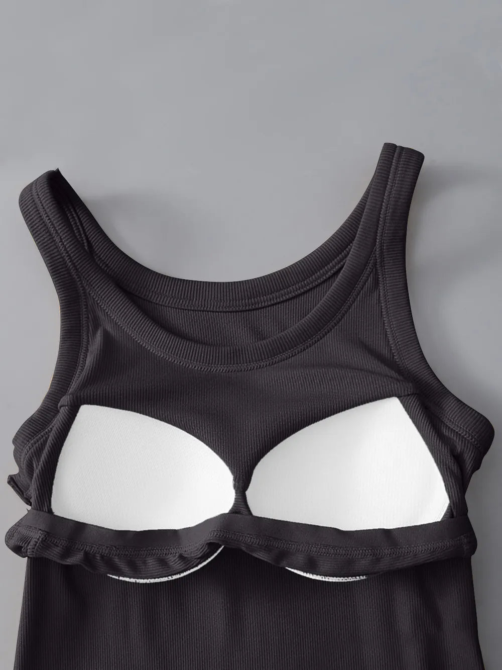 Women’s Round Neck Tank Top with Built-In Bra - Opaque, Moderate Stretch, Comfortable Fit