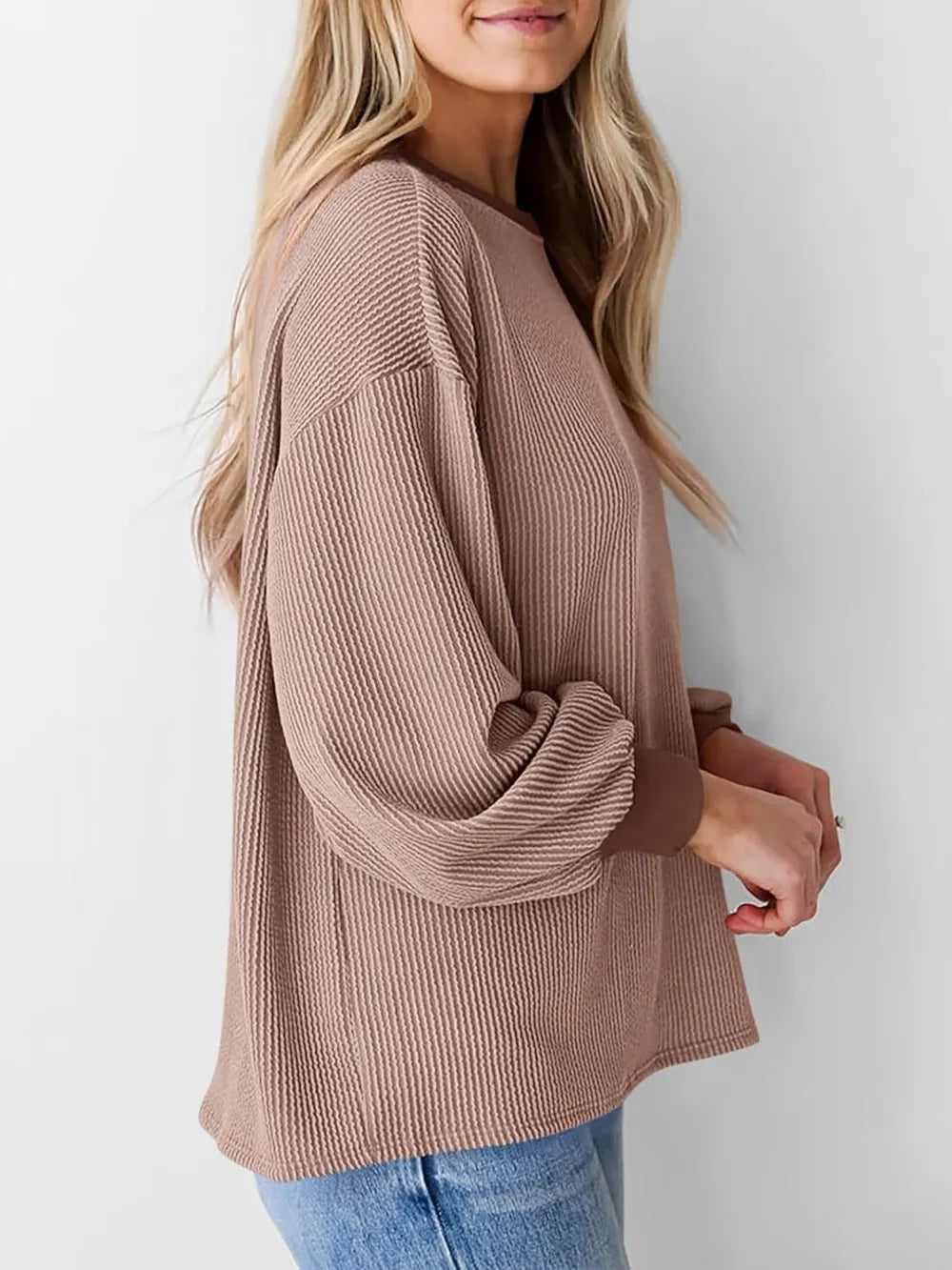 Trendy Round Neck Drop Shoulder Long Sleeve Sweatshirt in 100% Polyester - Opaque Fabric, No Stretch