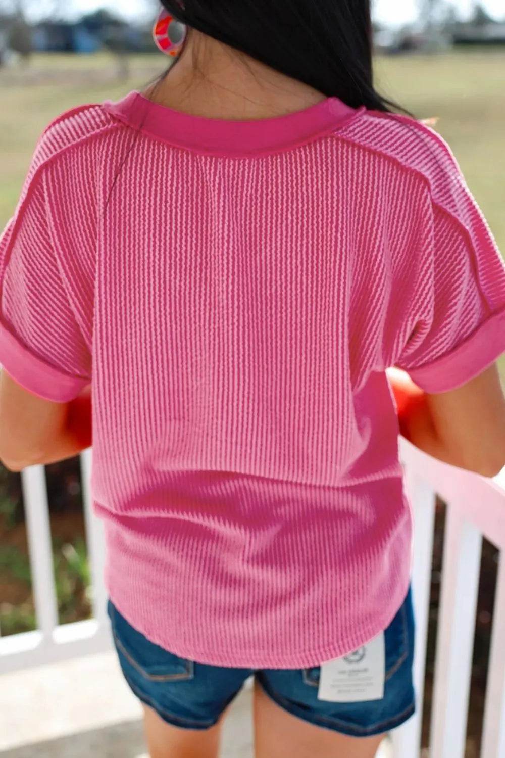Trendy Solid V-Neck Short Sleeve T-Shirt - Stretchy Fabric, 75% Polyester, Sizes S-XL - Store 42