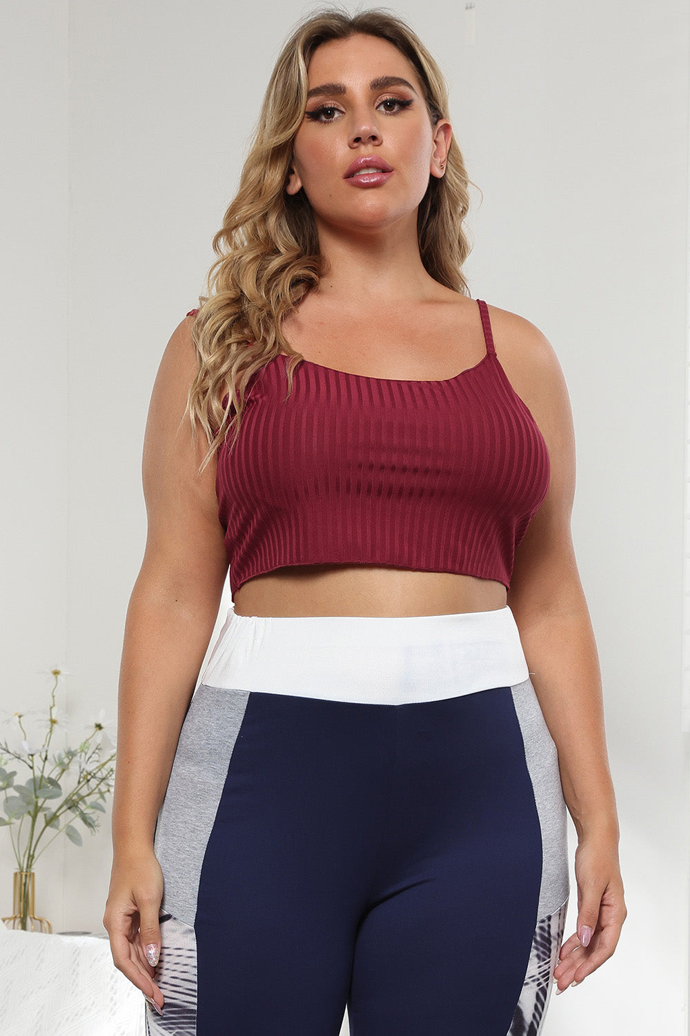 Plus Size Ribbed Spaghetti Strap Top - Opaque, Slightly Stretchy, Comfortable Fit for Every Day