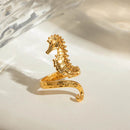 18K Gold-Plated Seahorse Wrap Adjustable Ring for Ocean Lovers - Unique Marine-Inspired Jewelry - Store 42