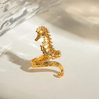 18K Gold-Plated Seahorse Wrap Adjustable Ring for Ocean Lovers - Unique Marine-Inspired Jewelry - Store 42