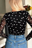Heart Square Neck Long Sleeve Bodysuit - Store 42