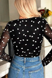 Heart Square Neck Long Sleeve Bodysuit - Store 42