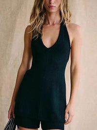 Halter Neck Cami and Shorts Sweater Set Black