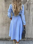 Full Size Tie Waist Button Front Denim Shirt Dress Plus Size - Store 42