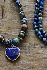 Elegant Imperial Stone Heart Three-Layered Bracelet with Lapis Lazuli - Unique Boho Style - Store 42