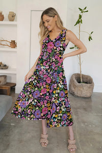 FAM-FAM Tiered Printed V-Neck Sleeveless Dress Floral