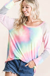 BiBi Tie Dye Terry Top with Color Block Pointelle Knit - Store 42