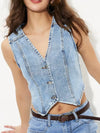 V-Neck Button Up Denim Vest Light