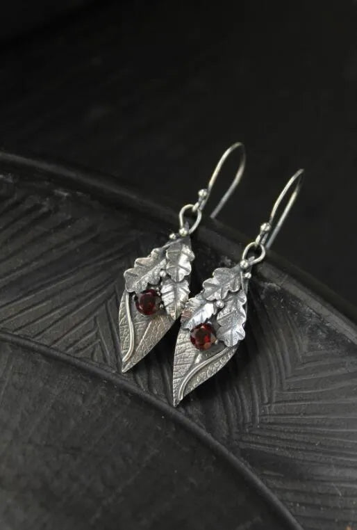 Alloy Rhinestone Leaf Shape Earrings Brown One Size