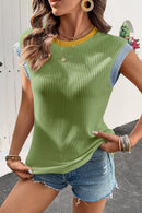 Contrast Trim Ribbed Knit Sleeveless Top