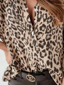 Full Size Leopard Print Roll-Tab Sleeves Blouse Plus Size - Store 42