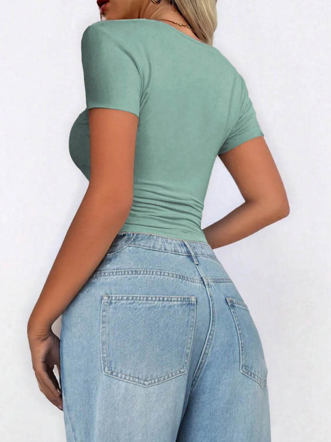 Scoop Neck Short Sleeve T-Shirt - Lightweight, Slightly Stretchy Fabric, 65% Polyester - Store 42