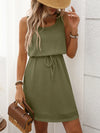 Waffle-Knit Drawstring Mini Tank Dress Moss