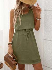 Waffle-Knit Drawstring Mini Tank Dress Moss