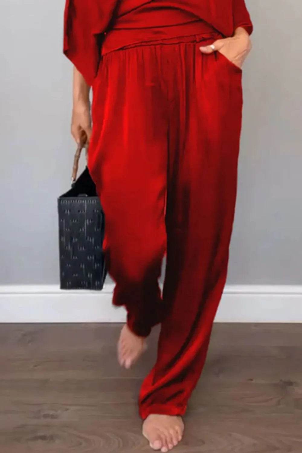 Full Size Wrap Surplice Top and Pants Set Plus Size - Store 42