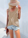 Full Size Twisted Hem Button Detail Tank Plus Size Khaki
