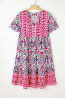 Printed Tie Neck Short Sleeve Dress