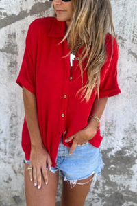 Full Size Casual Button Down Short Sleeve Loose Shirt Plus Size - Store 42