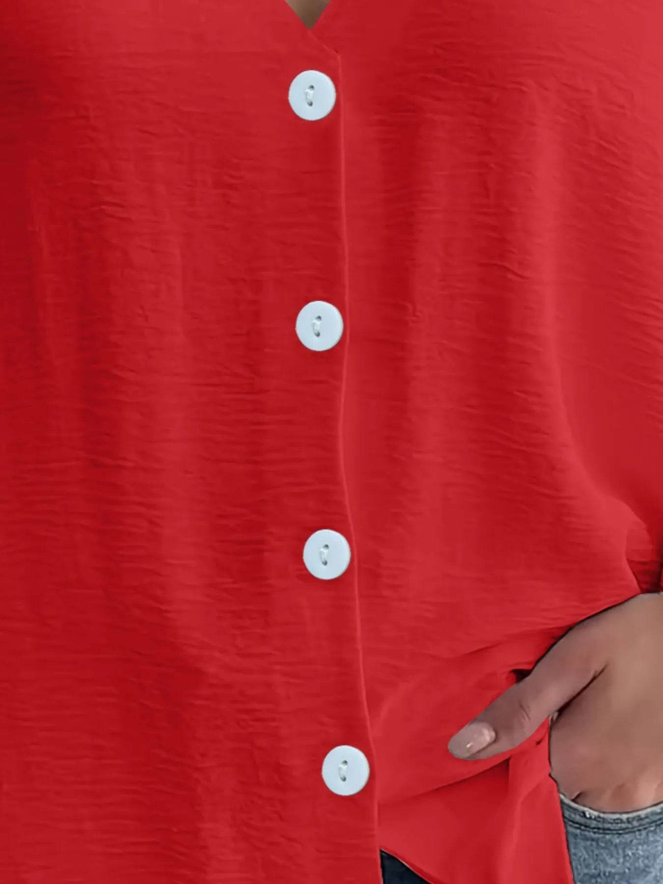 Full Size Casual V-Neck Button Down Relaxed Fit Blouse Plus Size - Store 42