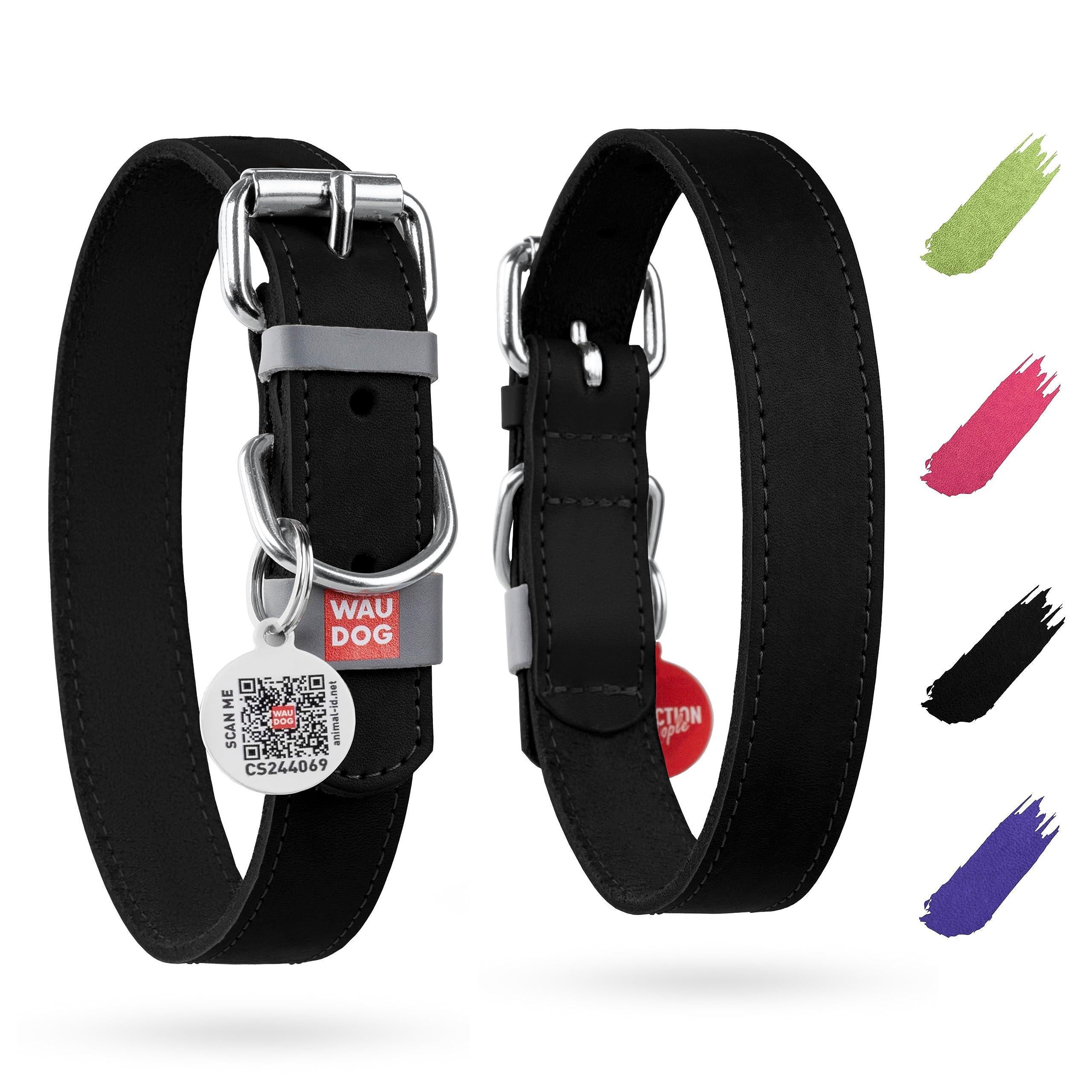 Long Lasting Leather Dog Collar for Large Dogs Medium & Small Dogs   Adjustable Classic Puppy Collars for Large Breed Dogs   Boy & Girl Dog Collars with Durable Buckle D Ring & QR Dog Tag