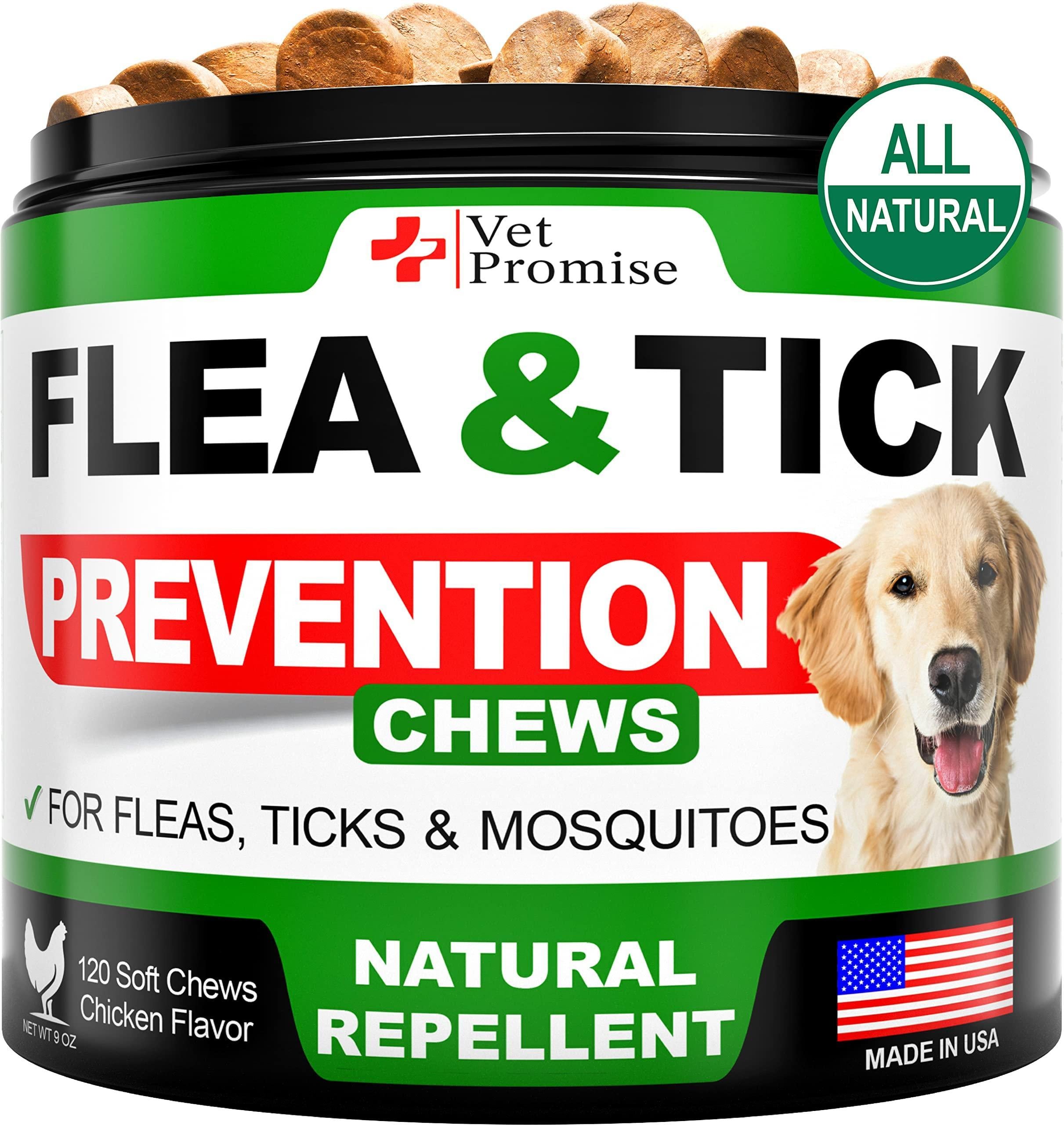 All-Natural Flea and Tick Prevention Chewables for Dogs - 120 Tablets, Vet Formulated, USA Made