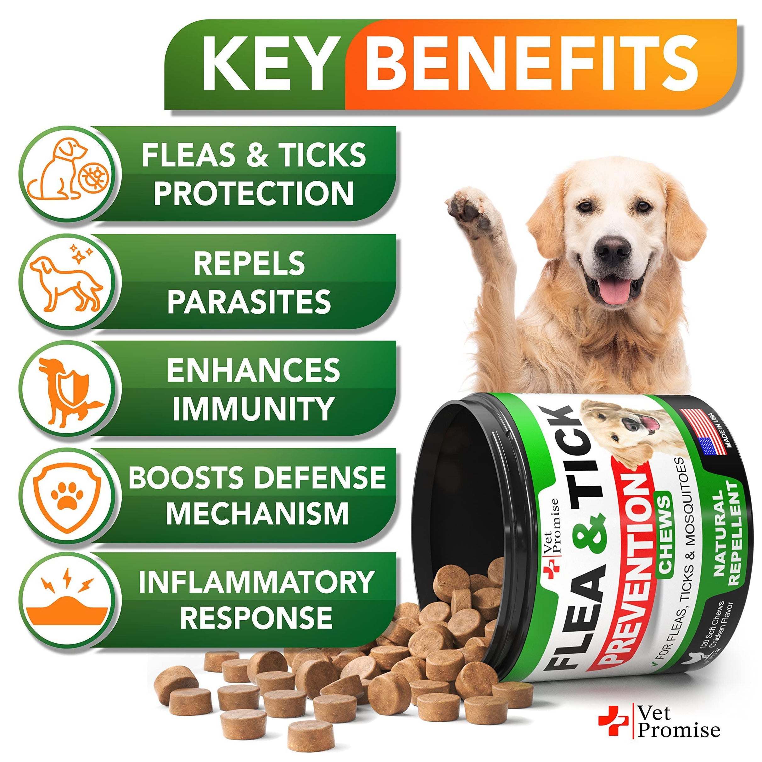 All-Natural Flea and Tick Prevention Chewables for Dogs - 120 Tablets, Vet Formulated, USA Made