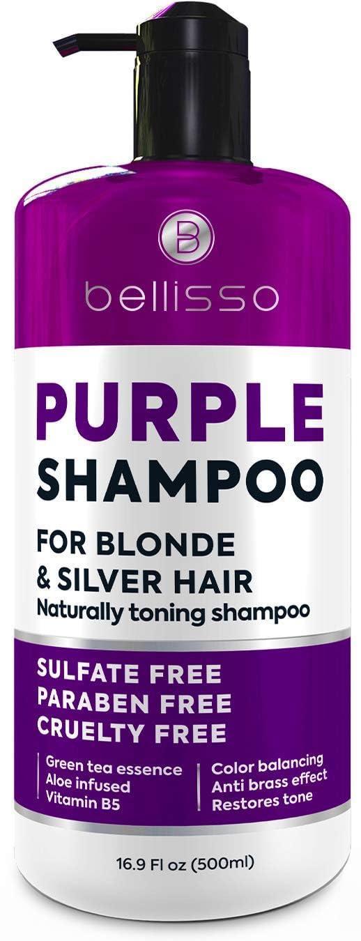 Bellisso Purple Shampoo Toner for Blonde, Gray & Silver Hair - Sulfate & Paraben Free, Banish Brassy Tones