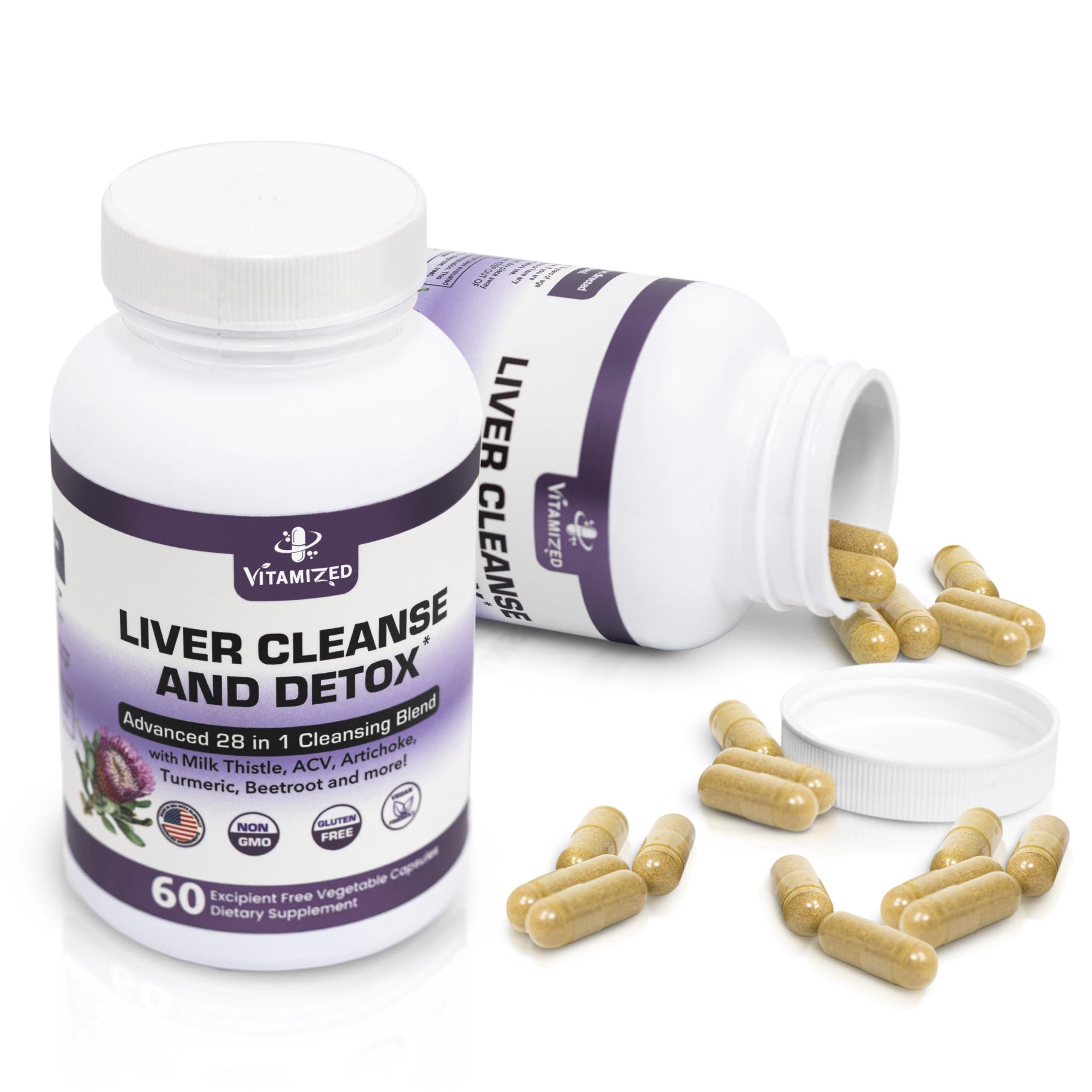 Liver Cleanse Detox & Repair Supplements - 28 In 1 Herbal Formula with Milk Thistle, Artichoke & Apple Cider Vinegar - 60 Pills