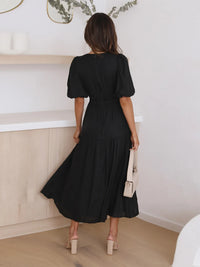 Tiered Surplice Half Sleeve Midi Dress