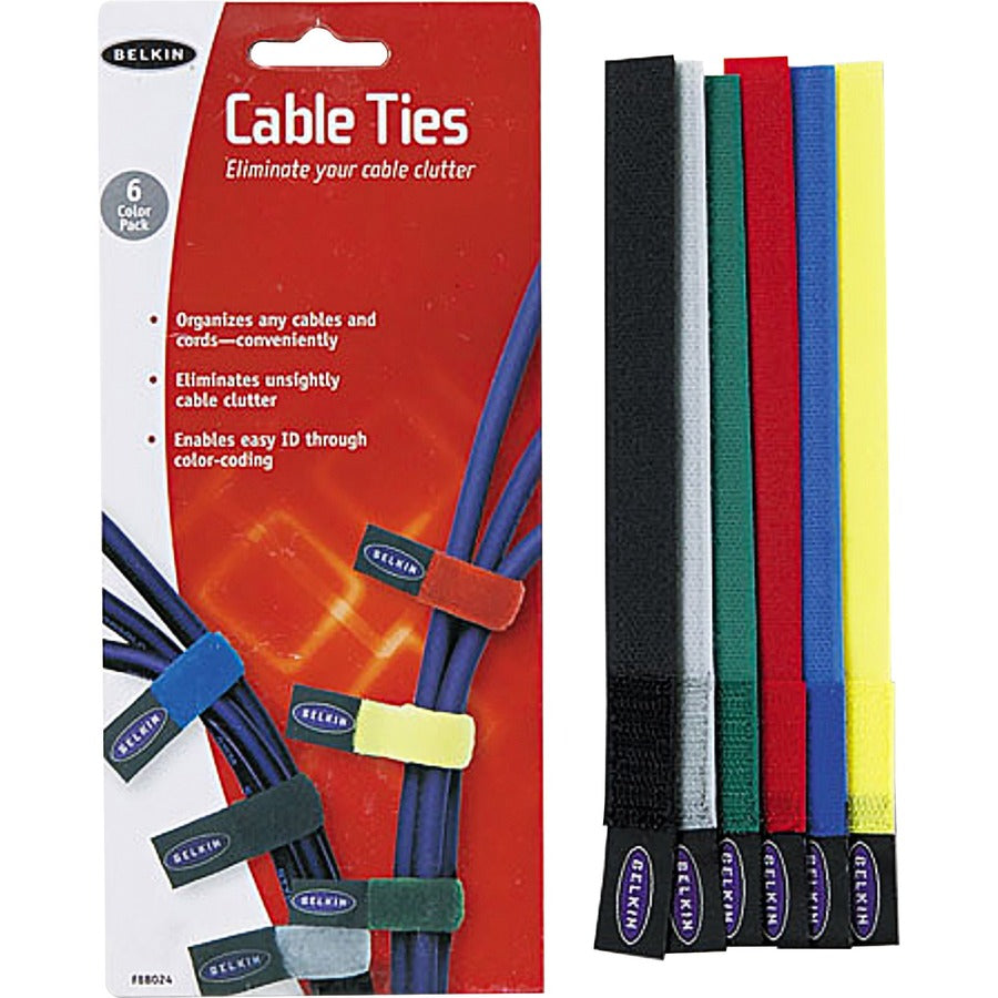 Belkin 8 Inch Reusable Hook-and-Loop Cable Ties in Assorted Colors for Easy Cable Organization