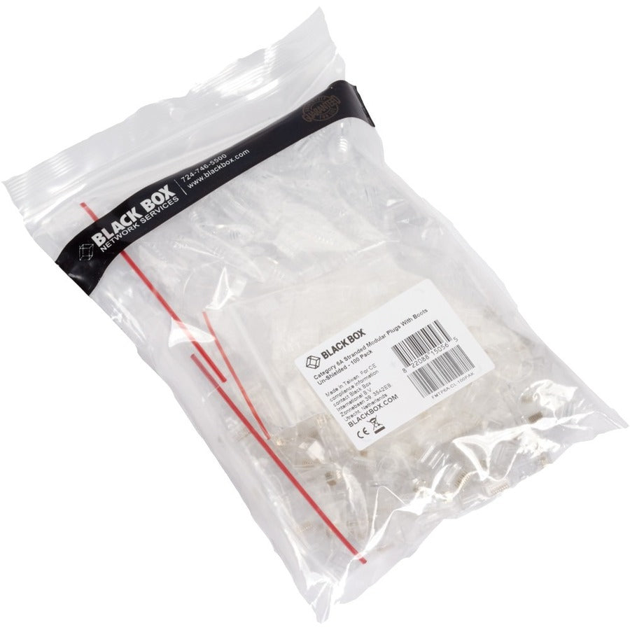 Black Box CAT6A RJ45 Unshielded Modular Connectors - 100-Pack with Snagless Strain Relief Boots